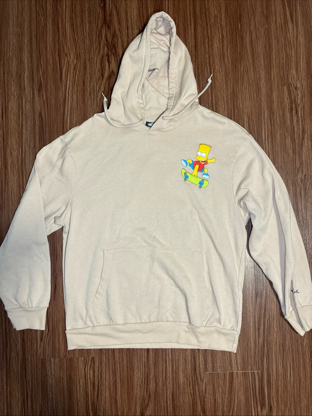 VTG Y2K The Simpsons Bart Simpson Skateboard Beige Graphic Hoodie Size Large - Picture 1 of 8